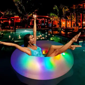 Плавающее кольцо со светодиодной подсветкой, Креативный Надувной бассейн из ПВХ, Портативное легкое Оборудование для плавания для летней пляжной вечеринки