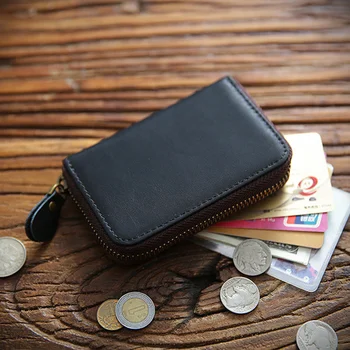 Мужской держатель для кредитных карт из натуральной кожи, винтажный Аккордеон на короткой молнии, бизнес-кейс для удостоверения личности, сумка-органайзер, маленький кошелек-портмоне
