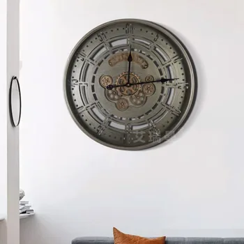 Американские Ретро Железные настенные часы с шестеренчатым механизмом, Ретро Креативный указатель, Бесшумные часы, Скандинавская мода, Каменный стол, Настенное украшение