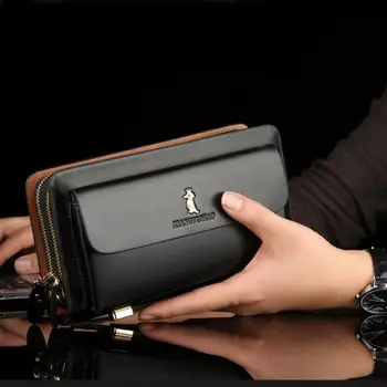 Мужской кошелек с двойной молнией, ретро роскошный клатч, кожаный бумажник-органайзер, большая емкость, обложка для паспорта, мужской портмоне