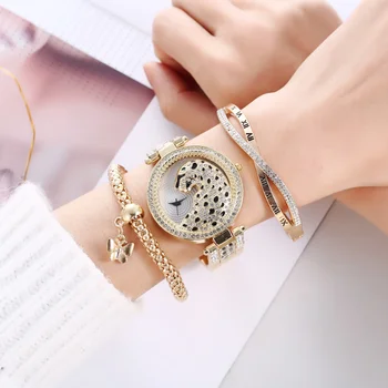 3 шт./компл. Женские кварцевые часы с браслетами, роскошные женские наручные часы со стразами в подарок Reloj Relojes Para mujer