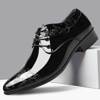 Мужские модельные туфли на шнуровке, официальные черные туфли с перфорацией типа 