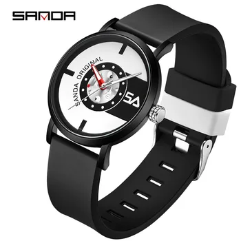 Мода 2023, новые мужские кварцевые часы SANDA, повседневный силиконовый ремешок, Трендовые Спортивные образцы для мужчин, водонепроницаемые часы Relogio Masculino