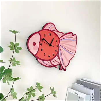 Креативное украшение в форме Золотой Рыбки из мультфильма Настенные часы Гостиная Детский сад Немой Милый Подвесные часы