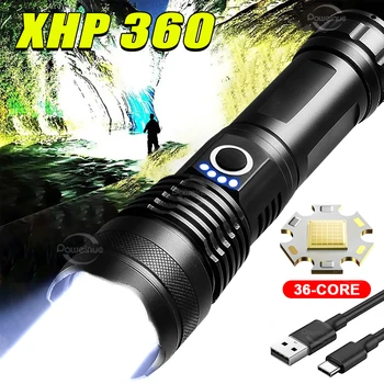 Ультра Мощный Светодиодный фонарик XHP360, USB Перезаряжаемый фонарик, Мощные Светодиодные фонари, Тактическая вспышка, Охотничий фонарь
