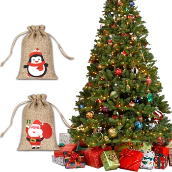 3шт. Новогодний подарочный пакет, Льняной сверток, Карманный пакет для конфет, Сумка для хранения, Рождественские сумки с лосями, Санта-Клаус, Снежинка
