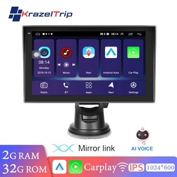 Универсальный 7 дюймов 2G 32G беспроводной CarPlay и Android Авто Автомобильный Радио мультимедийный плеер WiFi портативный экран GPS с голосовым управлением