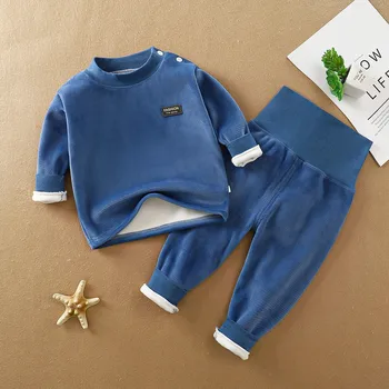 Комплект детского термобелья осень-зима baby plus из плотного бархата с высокой талией, теплые детские брюки с длинными рукавами, детский костюм