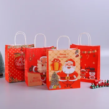 10шт Бумажный подарочный пакет с Рождеством, Подарочные пакеты Санта-Клауса с ручками, Сумка для хранения Рождественских подарков, товары для вечеринок Оптом