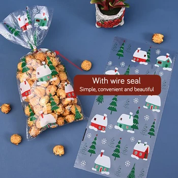 50шт Рождественский подарочный пакет Прозрачные пластиковые пакеты для Рождественских домашних подарков, конфет, печенья, Распродажа в магазине подарочных пакетов для упаковки печенья