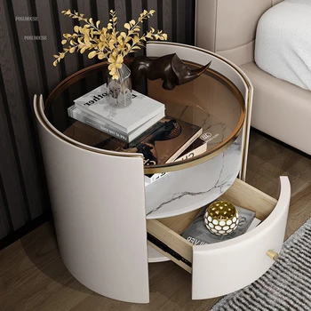 Nordic Light Роскошная Шиферная тумбочка Дизайнерская Круглая прикроватная тумбочка Мебель для спальни Простой диван для гостиной Приставной столик Шкаф Z