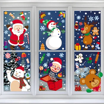 Принадлежности для декора домашнего окна для Рождественской вечеринки, 1шт Мультяшная Статическая Наклейка, Рождественские Украшения, Новый 2024 Год, Navidad Noel
