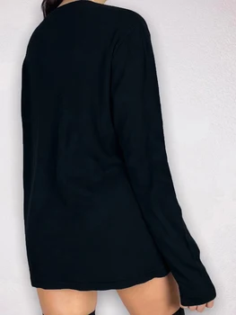 Женские черные топы с длинными рукавами, свободные и повседневные, в готическом стиле, с темным принтом, весенне-осенний пуловер с круглым вырезом, модный и модный.