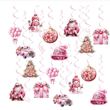 Розовая Рождественская Спиральная подвеска Санта Клаус Снеговик Рождественская Елка Орнамент Ноэль Натал С Новым Годом 2024, Подвеска с Рождеством Христовым
