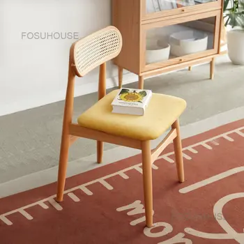 Европейские стулья для гостиной из ротанга Для отдыха, Современный обеденный стул со спинкой из цельного дерева, мебель для гостиной, балкон, Ленивый диван-кресло