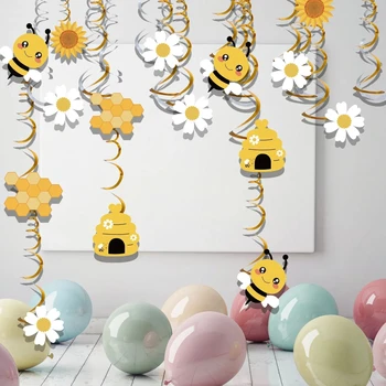 ПВХ Спиральная подвесная открытка SWEET BEE Тематическая вечеринка в честь Дня рождения Подсолнуха и Меда