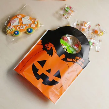 50шт Трюк на Хэллоуин 50шт Тыквенные конфеты Пластиковые сумки Печенье Пакеты для закусок Подарки для вечеринок Пакеты для декора Хэллоуина