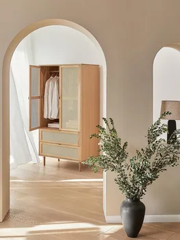 Шкаф из массива дерева в скандинавском японском стиле домашний современный простой бревенчатый большой шкаф спальня шкаф из ротанга