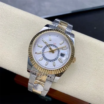 Роскошные мужские часы с ремешком из интерметаллического золота, деловые часы высокого качества 9002, автоматические механические водонепроницаемые наручные часы