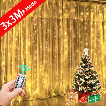 Светодиодная гирлянда для занавесок, сказочные огни, USB с дистанционным управлением, 8 режимов, Новогодняя гирлянда, Рождественское украшение для спальни, домашняя вечеринка