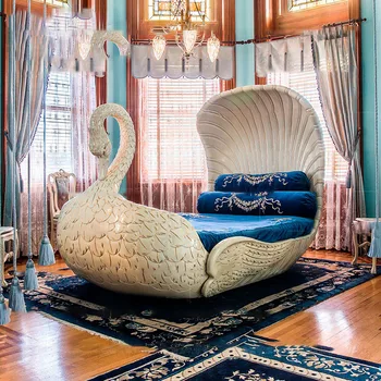двуспальная кровать с резьбой по дереву Французское искусство детское творчество Кровать принцессы-лебедя мебель для спальни на заказ
