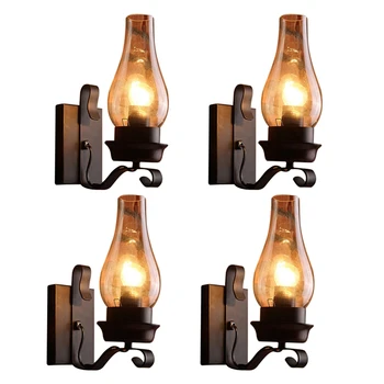 4X Винтажный настенный светильник в деревенском стиле из стекла и декоративной лампы с подсветкой для спальни (не содержит лампочек)