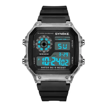 Прозрачные спортивные часы Мужские SYNOKE 9619D Водонепроницаемые наручные часы Квадратные часы Студенческие часы