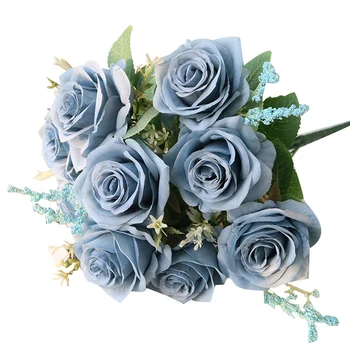 ГОРЯЧИЕ искусственные голубые розы, цветы, букет из шелковых роз, искусственные цветы, украшение для дома и сада, Свадебные розы