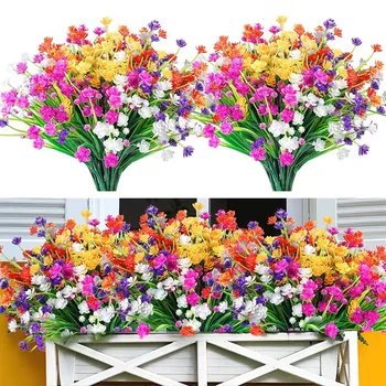1 Пучок из 7 вилок искусственных цветочных растений, Наружный Анти-ультрафиолетовый подвесной цветочный горшок, Садовое крыльцо, свадебное украшение
