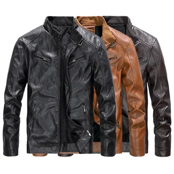 Осенне-зимнее мужское пальто из выстиранного плюша из искусственной кожи, приталенная мотоциклетная кожаная куртка, деловое кожаное пальто в стиле панк