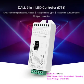 DALI 5 В 1 светодиодный контроллер DC12V 24V Поддержка Диммера DT8 Типа RGBW RGB + CCT Выходной режим Совместим с MiBoxer DP1S/DP2S/DP3S/DL-POW1