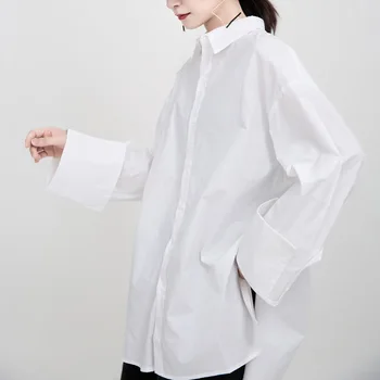 Рубашка SuperAen Осень 2023, новая мода, полная длина, свободные однотонные женские белые рубашки в стиле ретро, топы