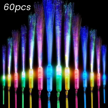 60 Шт. волоконно-оптических палочек со светодиодной подсветкой и мигающими палочками для детского Дня рождения Свадьбы Хэллоуина Рождества