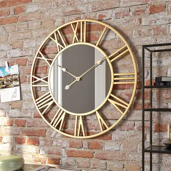 Круглые зеркальные часы из кованого железа, настенные часы из кованого железа в европейском стиле, настенные часы для гостиной, крыльца, немой звук