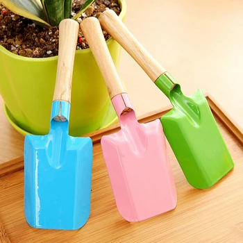 Мини-садовые инструменты Цветная Маленькая Квадратная лопатка с деревянной ручкой для садовых растений Детская Маленькая лопатка Садовые инструменты