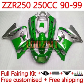 Комплект зелено-серебристых обтекателей для KAWASAKI NINJA ZZR-250 90-99 ZZR 250 ZZR250 90 91 92 93 94 1995 1996 1997 1998 1999 Рама 12Но.185