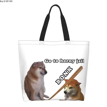 Милые сумки для покупок Cheems Bonk для собак породы Сиба-ину, Многоразовая холщовая сумка для покупок через плечо