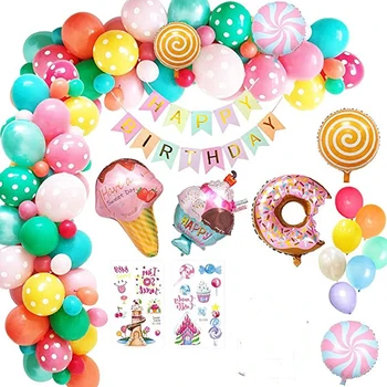 Украшение для вечеринки с пончиками, Конфеты, С Днем Рождения, Пастельный набор воздушных шаров Для девочек, мороженое, леденец на палочке, Воздушный шар
