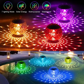 Солнечные плавающие фонари для бассейна, батарея 600 мАч, светодиодные фонари для бассейна с изменяющимся цветом RGB, водонепроницаемые солнечные пудовые фонари для бассейна