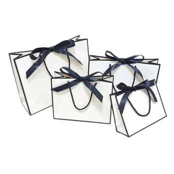 Подарочный пакет с большой черной каймой, Подарочная коробка для пижам с красивым бантом, Упаковка для одежды, Книжная упаковка, Бумажная коробка с золотой ручкой, Крафт-бумага
