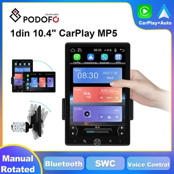 Podofo 1din CarPlay Автомобильное радио 10,4 дюйма Универсальный Мультимедийный MP5 Видеоплеер С Сенсорным Экраном Головное Устройство Стереонавигация Автозвук