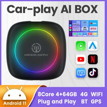 Android 11 Ai BOX tv box Подключи и играй по проводу к беспроводной сети Apple Carplay Android Auto Поддержка интеллектуальных систем автомобилей netflix Yutub