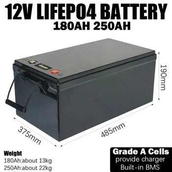 12V Lifepo4 Bateria 180Ah 250Ah Литий-Фосфатный Железный Аккумулятор Для 3000 Вт Электрического Велосипеда Rickshaw RV Солнечная Система Хранения