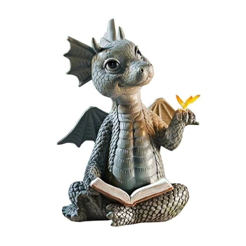 Статуя читающего дракона с декоративными украшениями для домашней новогодней вечеринки, Виджеты для показа во дворе, Скульптурная модель дракона