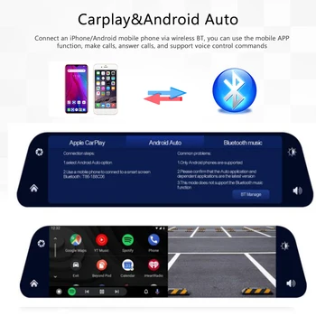 Автомобильный видеоплеер, установленный в зеркале заднего вида, 9,66-дюймовый HD Android, автоматический фронтальный видеомагнитофон для вождения, зеркало заднего вида, беспроводной Carplay
