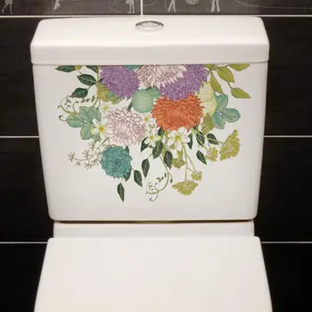 Наклейка для туалета с ручной росписью в виде цветка, Съемная Самоклеящаяся наклейка на стену с зеленым растением из ПВХ, наклейка для домашнего декора