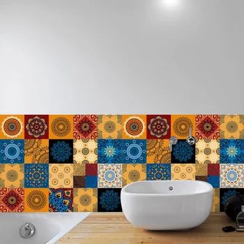 Наклейка на стену в виде керамической плитки в полоску в стиле Мандала, ящик в ванной, Кухня, Домашний декор, наклейки на стены, Водонепроницаемые настенные обои из ПВХ