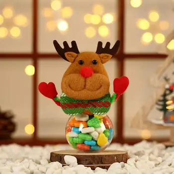 Банка конфет с мультяшным мишкой Многоразовые рождественские банки для конфет с крышками из мультфильма Санта Клаус, северный олень, снеговик, медведь для рождественской вечеринки