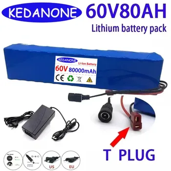 Batería de iones de litio 18650 para bicicleta eléctrica, pila de 60V, 80000mAH, 80Ah, 16S2P, con BMS y cargador de 67,2 V