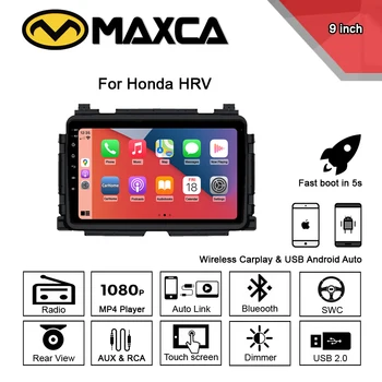 Maxca 9-дюймовый радиоприемник Honda HRV Wireless Carplay Android Auto 2 din для мультимедийного видеоплеера Honda HR-V Vezel